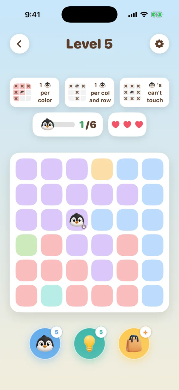 Waddledoku puzzle screen on iPhone